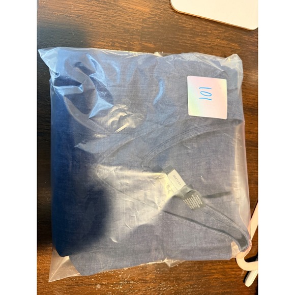 Tahari Women's Navy Blue Linen Sleeveless V Neck Dress XL Button Side - Picture 7 of 7